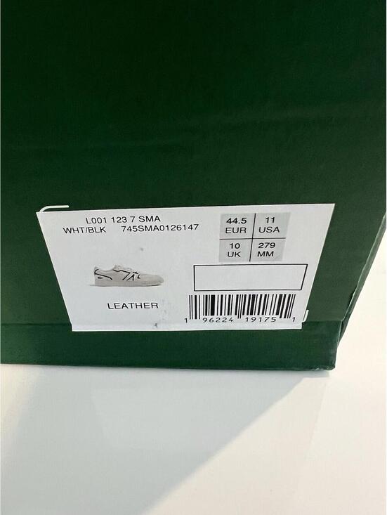 Lacoste L001 123 7 Mens Leather Low Top Sneaker In White Black Size US 11 - Picture 4 of 9